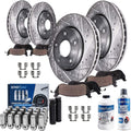 Detroit Axle - Brake Kit for 2010-2017 Chevy Equinox GMC Terrain, Front and Rear Drilled Slotted Brake Rotors Ceramic Brake Pads Wheel Lug Nuts Socket Keys 2011 2012 2013 2014 2015 2016 Replacement