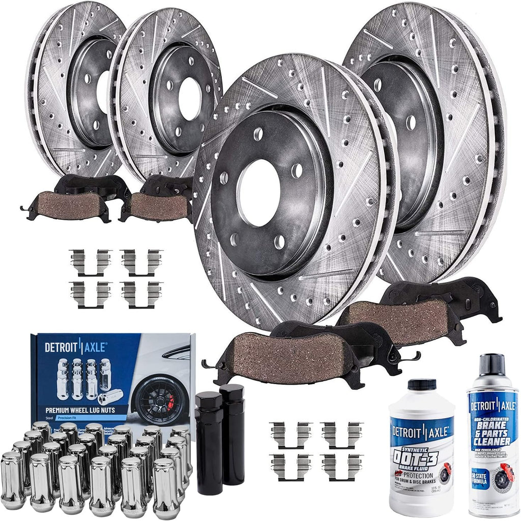 Detroit Axle - Brake Kit for Buick Lacrosse Regal Allure Chevy Impala Malibu, 12.64'' Front and 12.4'' Rear Drilled Slotted Brake Rotors Ceramic Brake Pads Wheel Lug Nuts Socket Keys Replacement