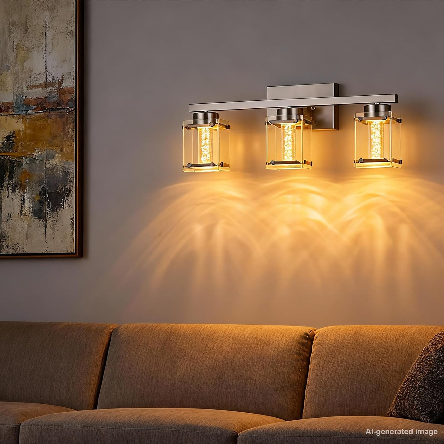 3 Light Bathroom Light fixtures in Brushed Nickel Finish LED Vanity Lights with Bubble Crystal Glass Modern Vanity Lighting fixtures Wall Mounted Lamp Over Mirror
