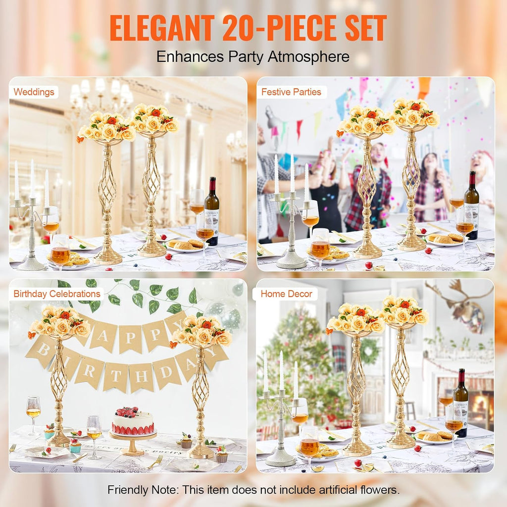 VEVOR Metal Wedding Centerpiece Gold,Candlestick,20PCS 58cm/22.83'