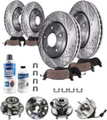 Detroit Axle - Brake Kit for 10-17 Chevy Equinox GMC Terrain, Front and Rear Drilled & Slotted Brake Rotors Ceramic Brake Pads Wheel Bearing Hubs 2010 2011 2012 2013 2014 2015 2016 2017 Replacement