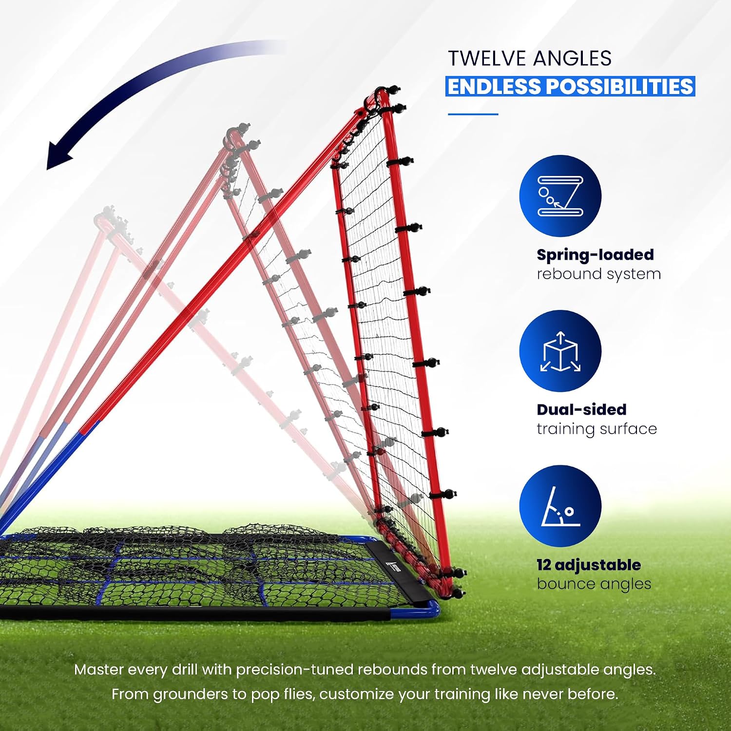Baseball Rebounder Net | 12-Angle Baseball Pitching Net w/ 9 Pocket Nets – Softball & Baseball Training Equipment – Multi-Sport Bounce Back Net for Soccer, Volleyball, Basketball, Lacrosse & More