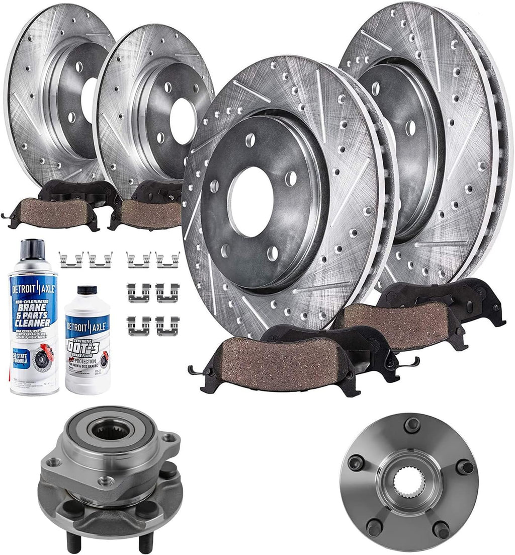 Detroit Axle - Front Brake Kit for 2016-2017 Subaru Crosstrek, 2014-2018 Forester, 2014-2015 XV Crosstrek, Wheel Bearing Hubs Front and Rear Drilled Slotted Brake Rotors Ceramic Brake Pads Replacement