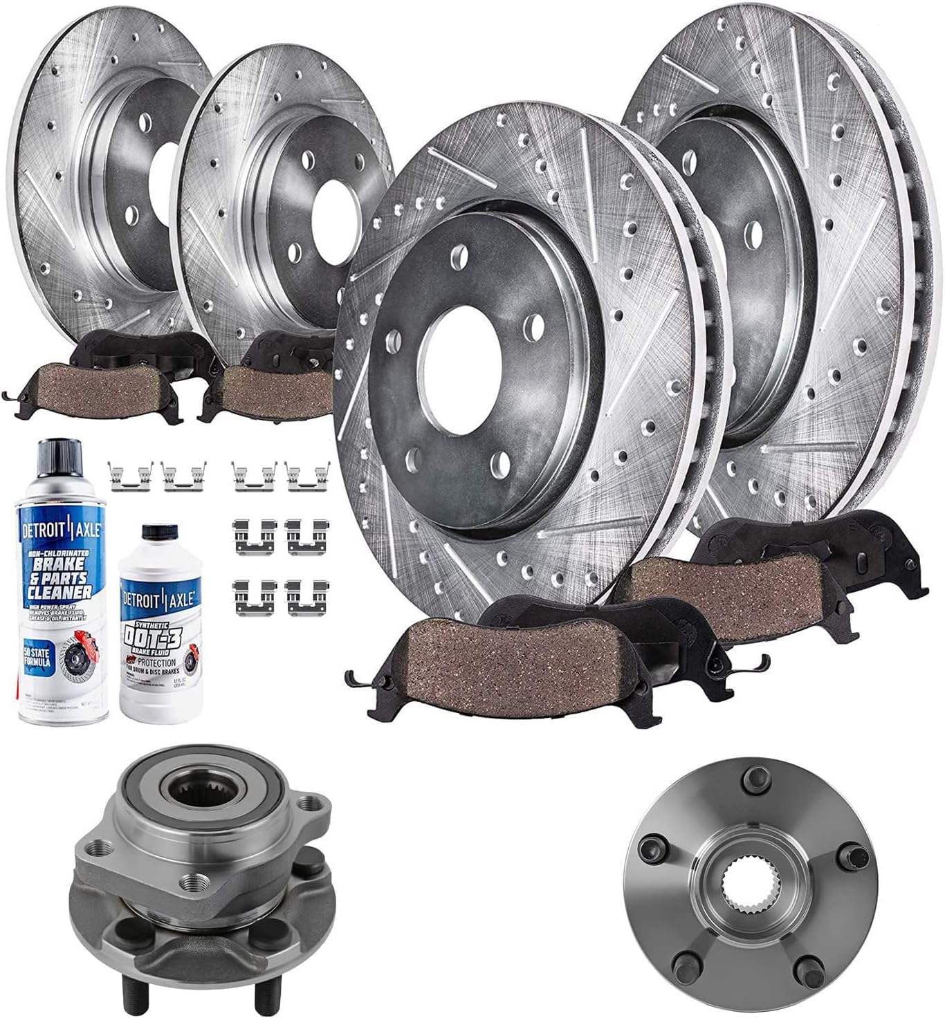 Detroit Axle - Front Brake Kit for 2016-2017 Subaru Crosstrek, 2014-2018 Forester, 2014-2015 XV Crosstrek, Wheel Bearing Hubs Front and Rear Drilled Slotted Brake Rotors Ceramic Brake Pads Replacement