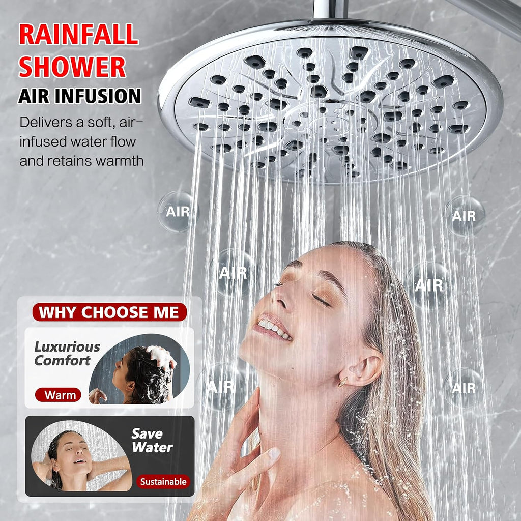 sumerain Modern Bathroom Shower System with High Pressure Rainfall Shower Head, 3-Setting Handheld Shower and Adjustable Slide Bar, Valve Included, Chrome Finish