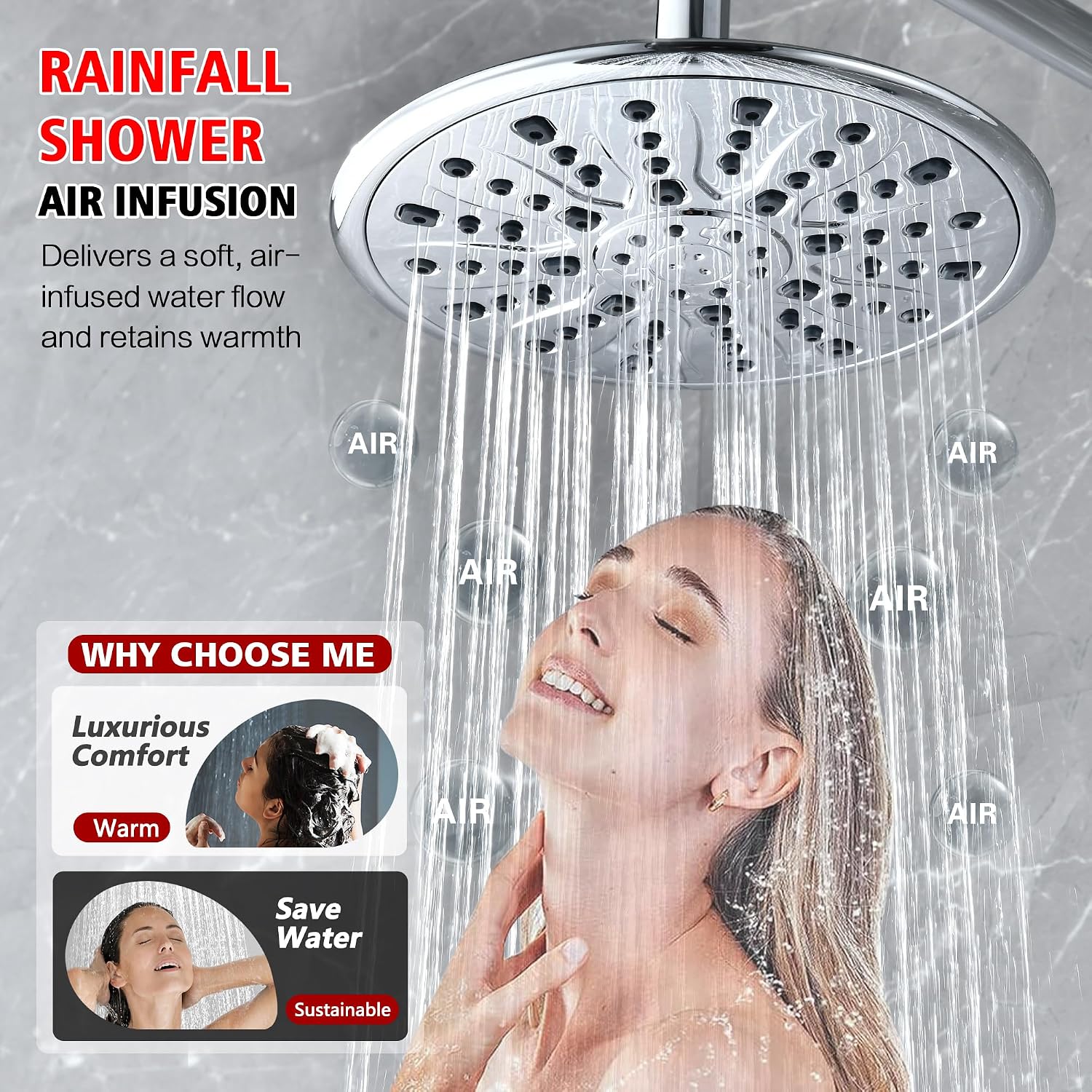 sumerain Modern Bathroom Shower System with High Pressure Rainfall Shower Head, 3-Setting Handheld Shower and Adjustable Slide Bar, Valve Included, Chrome Finish