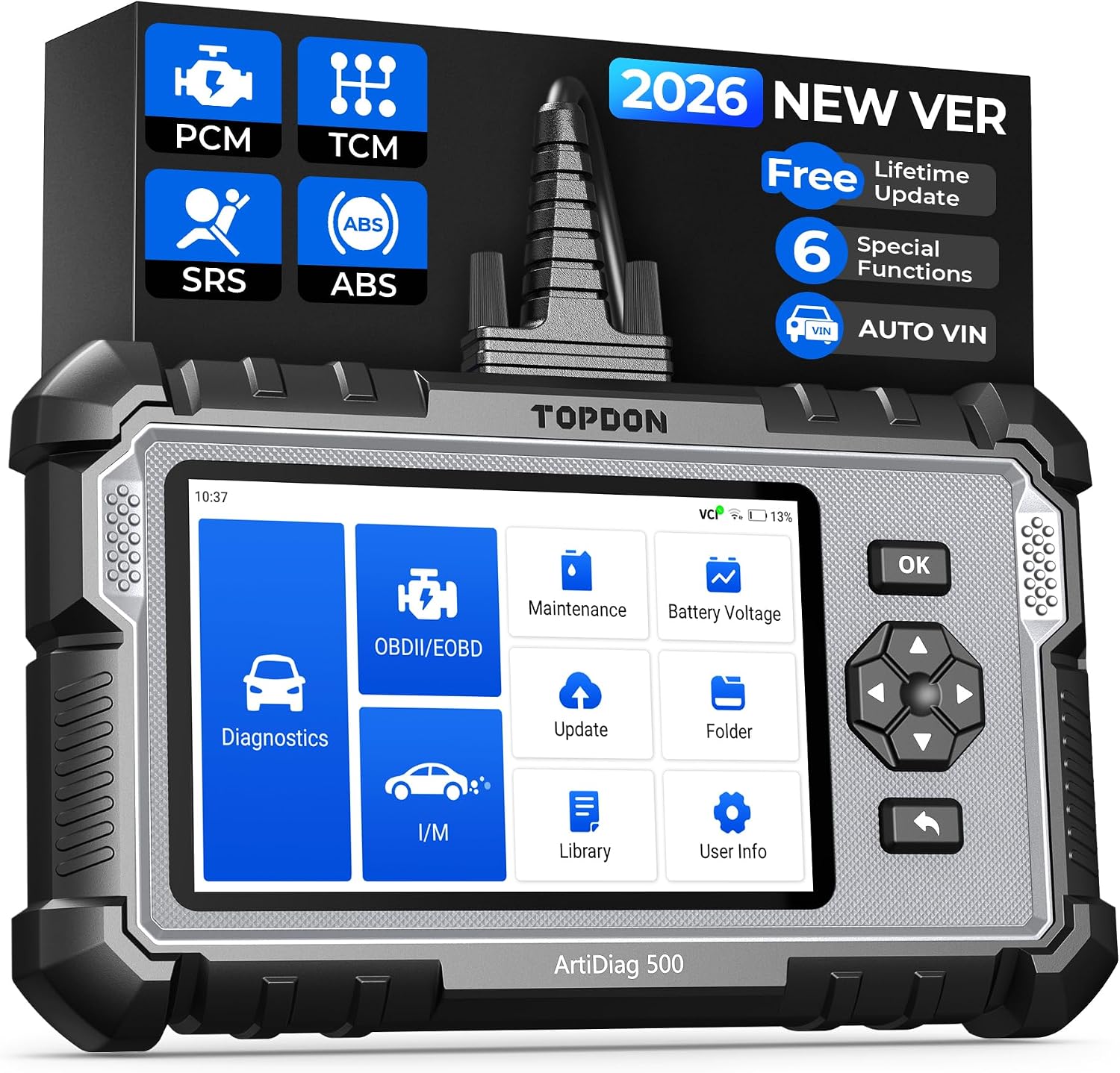 TOPDON AD500 OBD2 Scanner, Oil SAS Throttle TPMS BMS EPB Reset, Engine ABS SRS Transmission, Diagnostic Scan Tool, AutoVIN, Car Check Engine Code Reader with Battery Test, Lifetime Wi-Fi Free Update