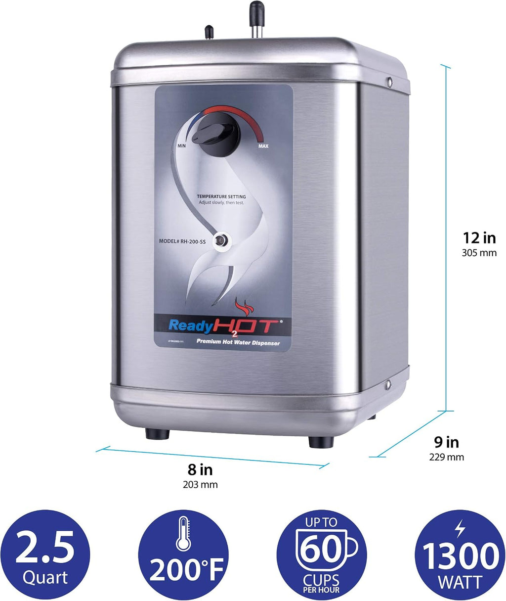 Ready Hot Instant Hot Water Dispenser System with 40-RH-200-SS 2.5 Quart Stainless Steel Tank Only and 41-RH-200-F560-CH 2.5 Quart Stainless Steel Tank with Dual Lever Hot and Cold Water Faucet Bundle