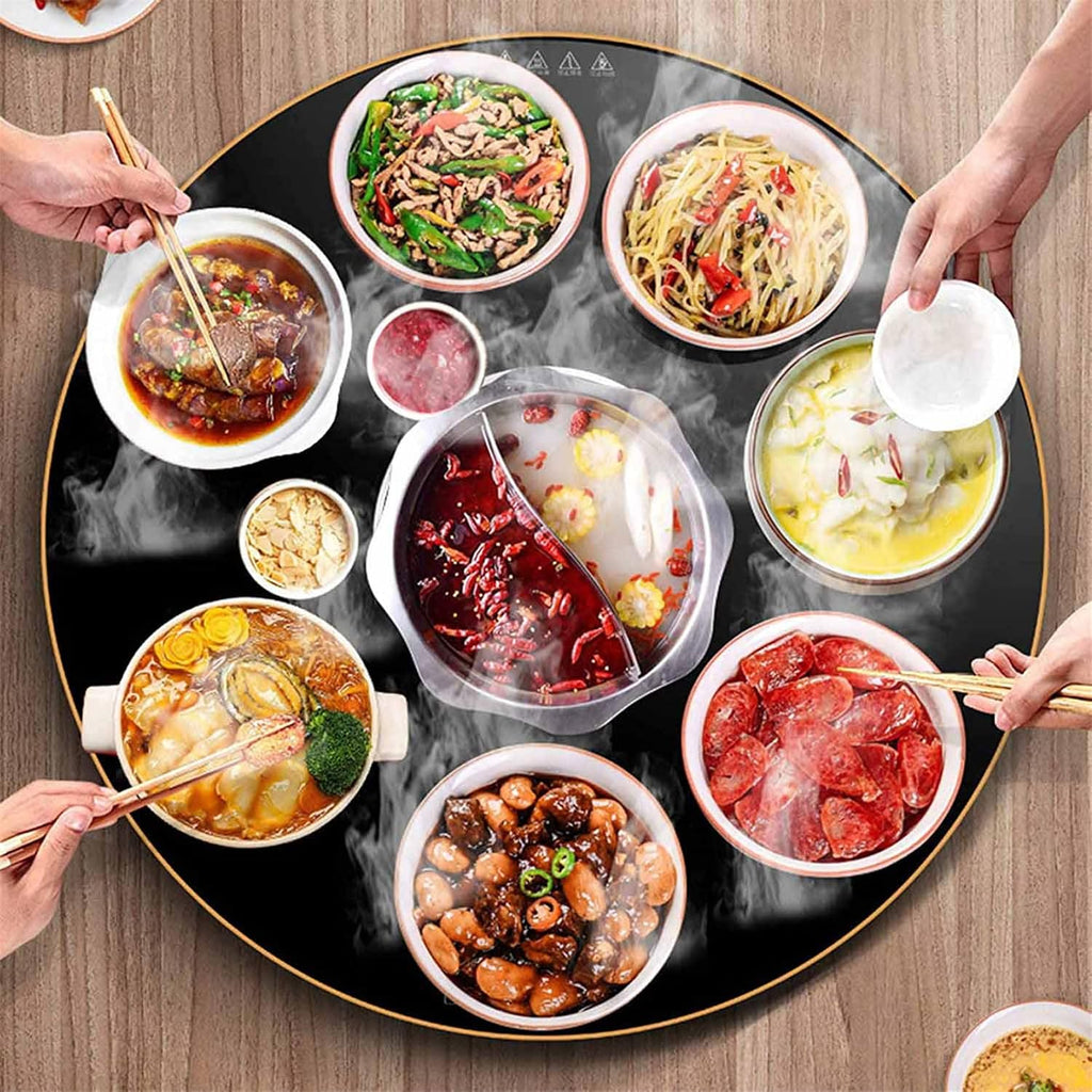Food and Plate Warming Tray, Round Electric Warming Tray Multifunction Hot Plates Manual Rotation Tempered Glass Surface Rapid Heating for Food Heating and Keeping Warm