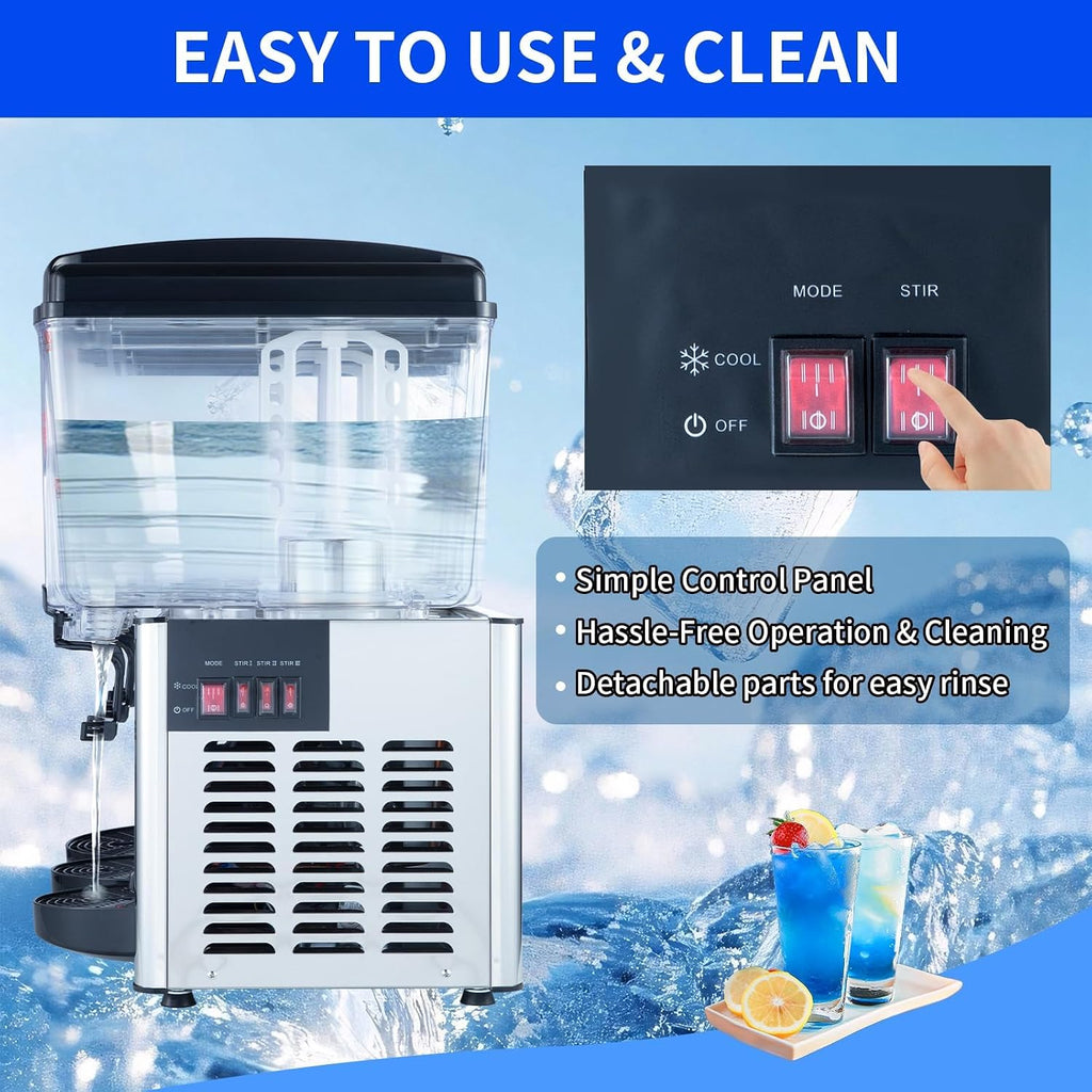 Commercial Beverage Dispenser 54L 14.3 Gal Triple Tank Refrigerated Drink Machine 400W Stainless Steel Cold Juice Dispenser with LED Lighting and 360 Degree Stirrer 110V