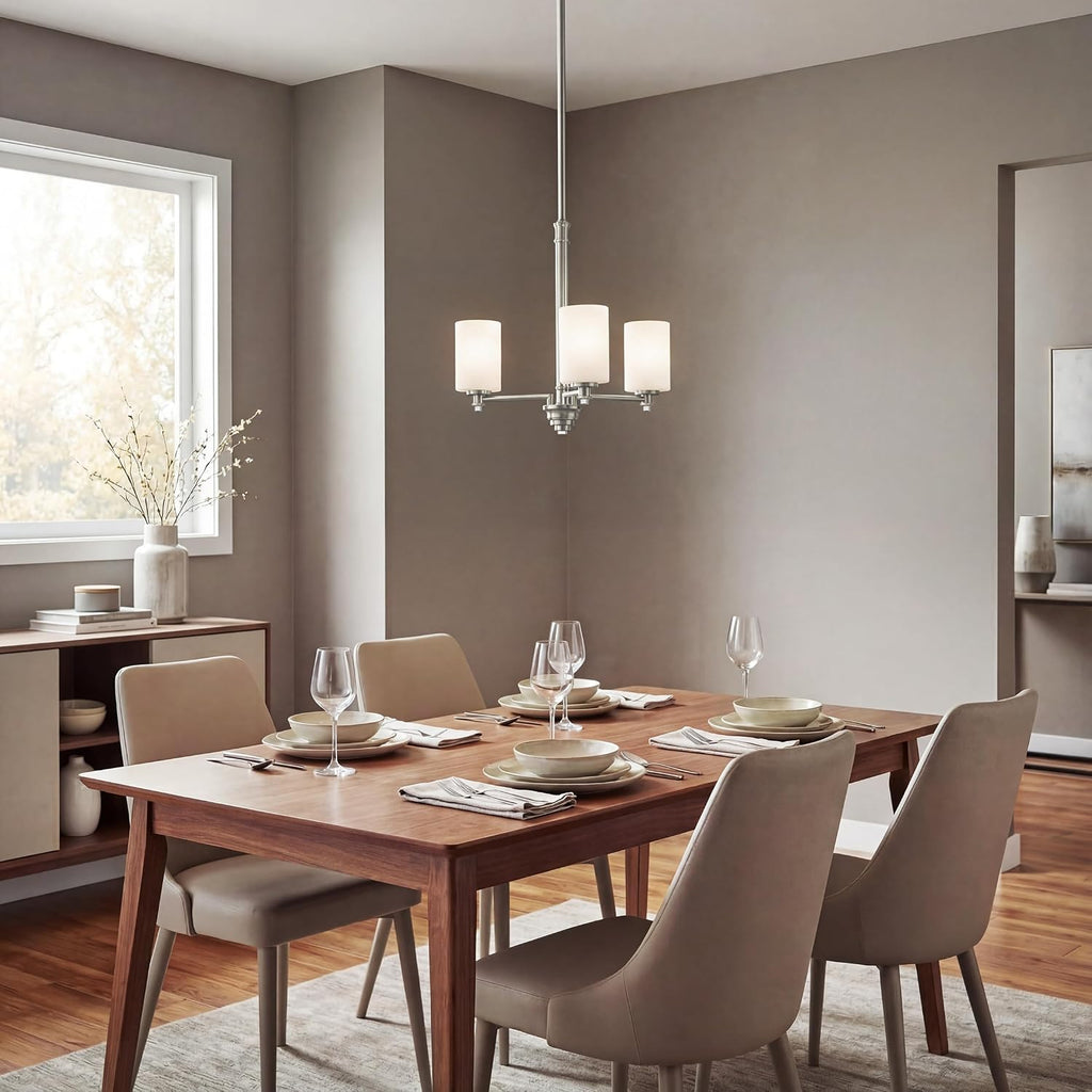 Kichler Joelson 18.5' 3 Light Mini Chandelier with Satin Etched Cased Opal and Clear Glass Accent Glass in Brushed Nickel