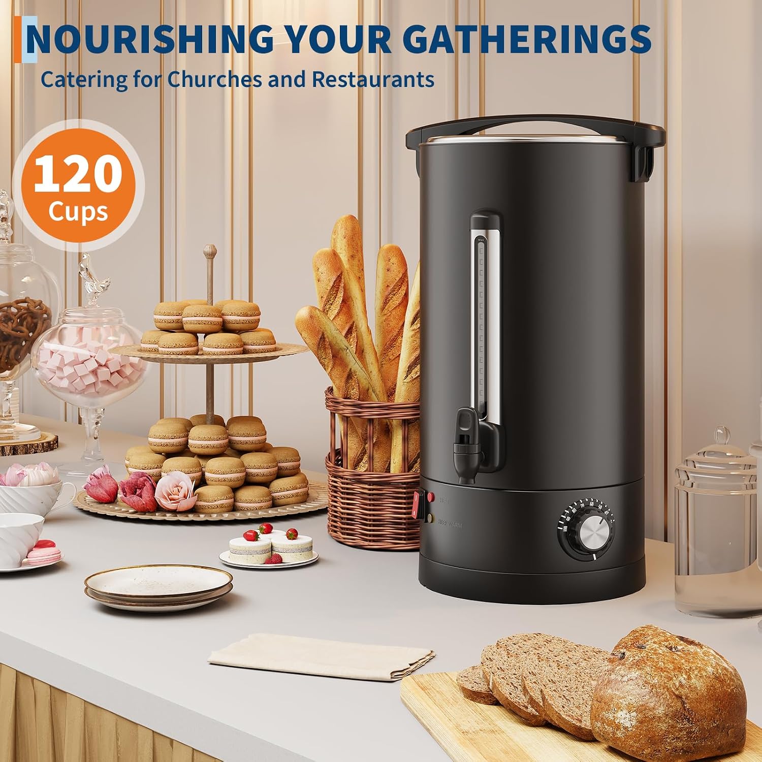 120 Cups Coffee Maker - 18 L/4.8 Gallon Double Wall Commercial Coffee Urn, Stainless Steel Coffee Dispenser Electric Hot Water Urn, Large Capacity Hot Coffee Dispenser for Meeting Wedding Catering