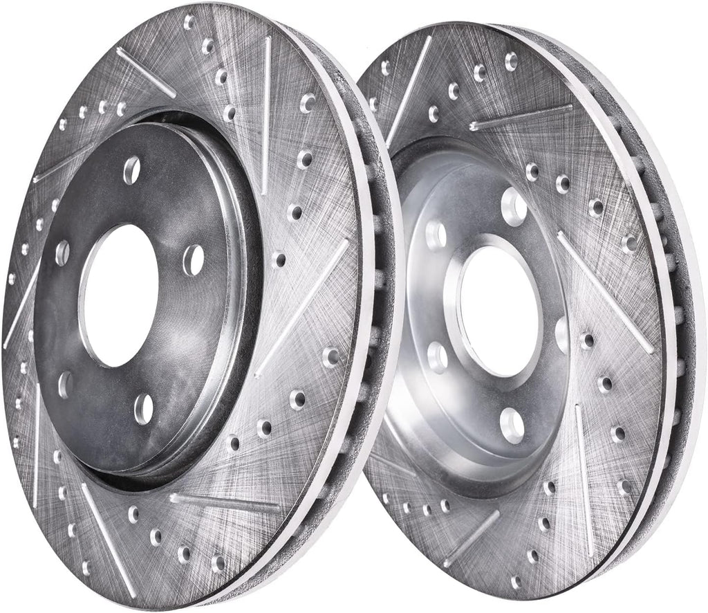 Detroit Axle - 2.3L Brake Kit for 2019 Ford Mustang Drilled and Slotted Disc Brake Rotors Ceramic Brakes Pads with Hardware Replacement : 13.86' inch Front and 12.99' inch Rear Rotor
