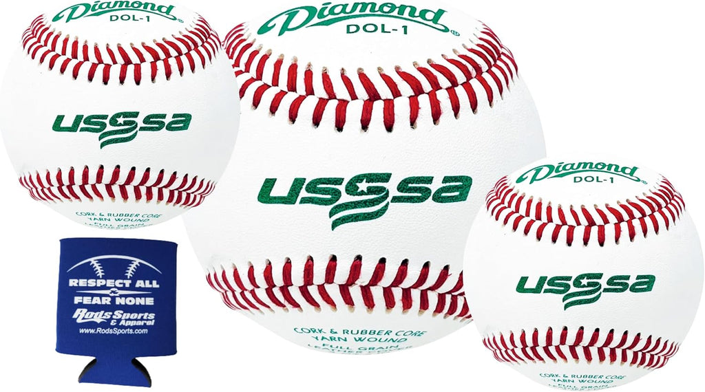 Diamond Sports DOL-1 USSSA Leather Baseballs 36 Balls and One Rods Insulated Can Sleeve