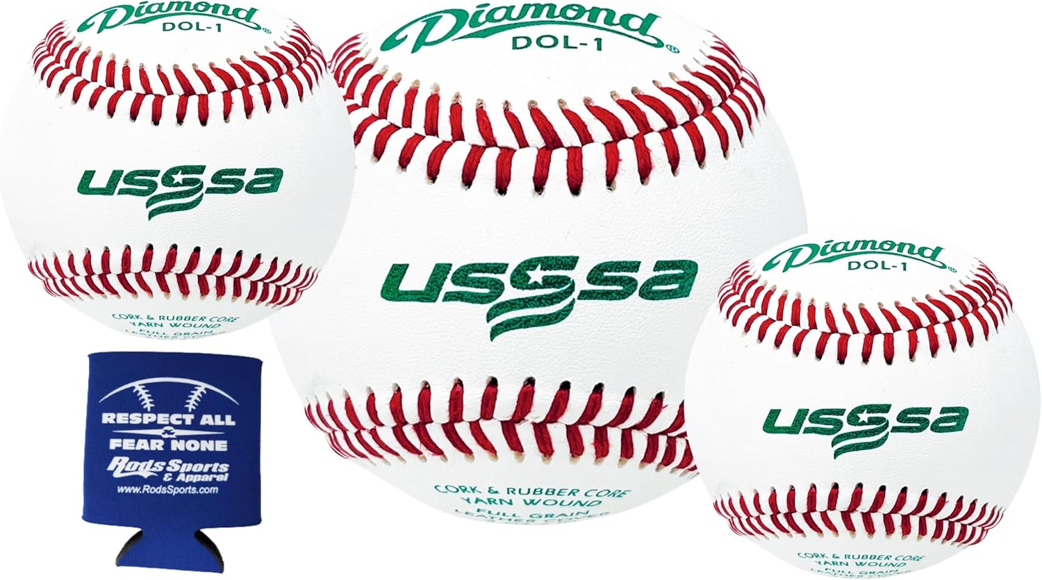 Diamond Sports DOL-1 USSSA Leather Baseballs 36 Balls and One Rods Insulated Can Sleeve