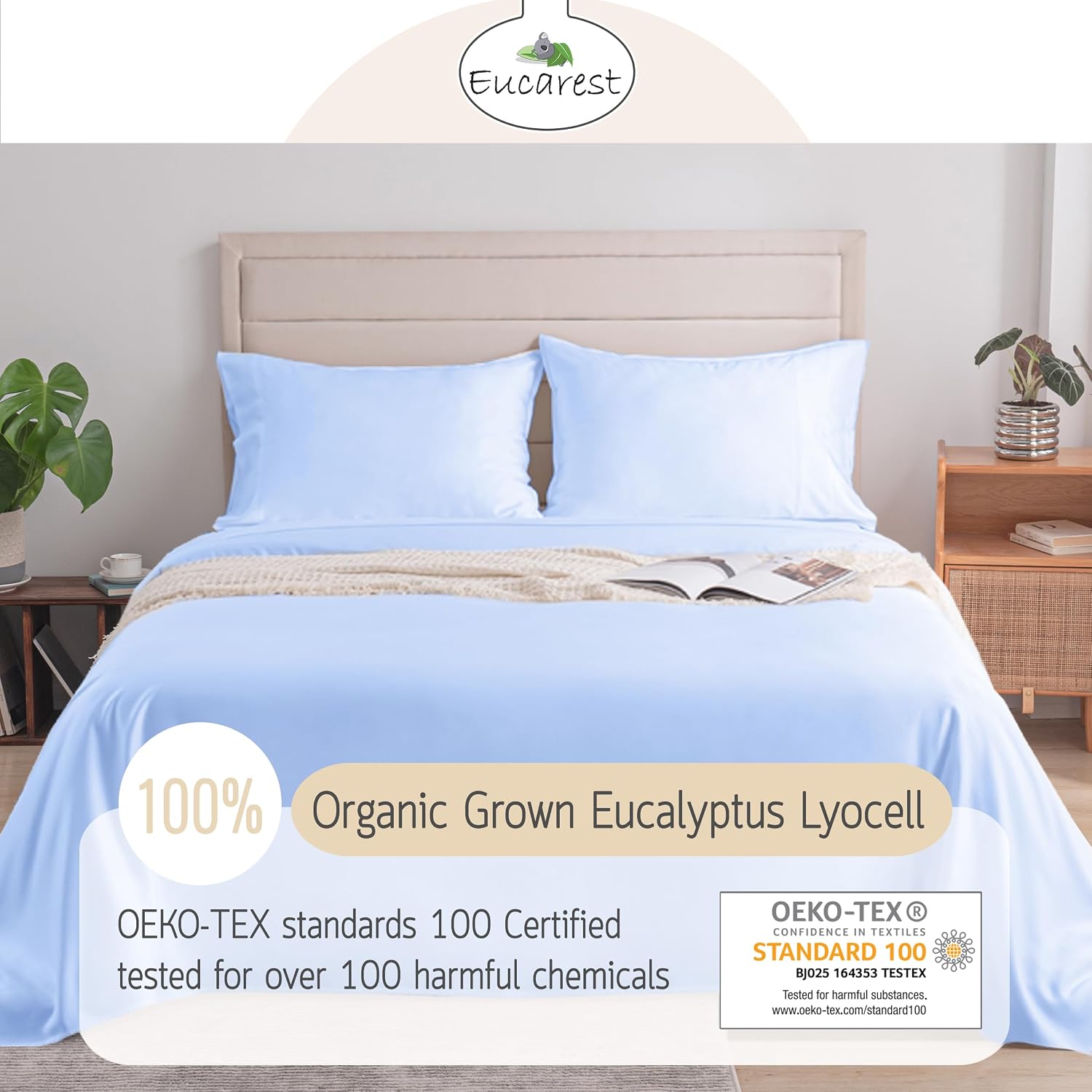 100% Eucalyptus Tencel Bed Sheets | California King | Organic | Ultra Soft | Cooling for Hot Sleepers | Hypoallergenic | Thermal Regulating | Deep Pocket | Fits 18' Mattress - Baby Blue