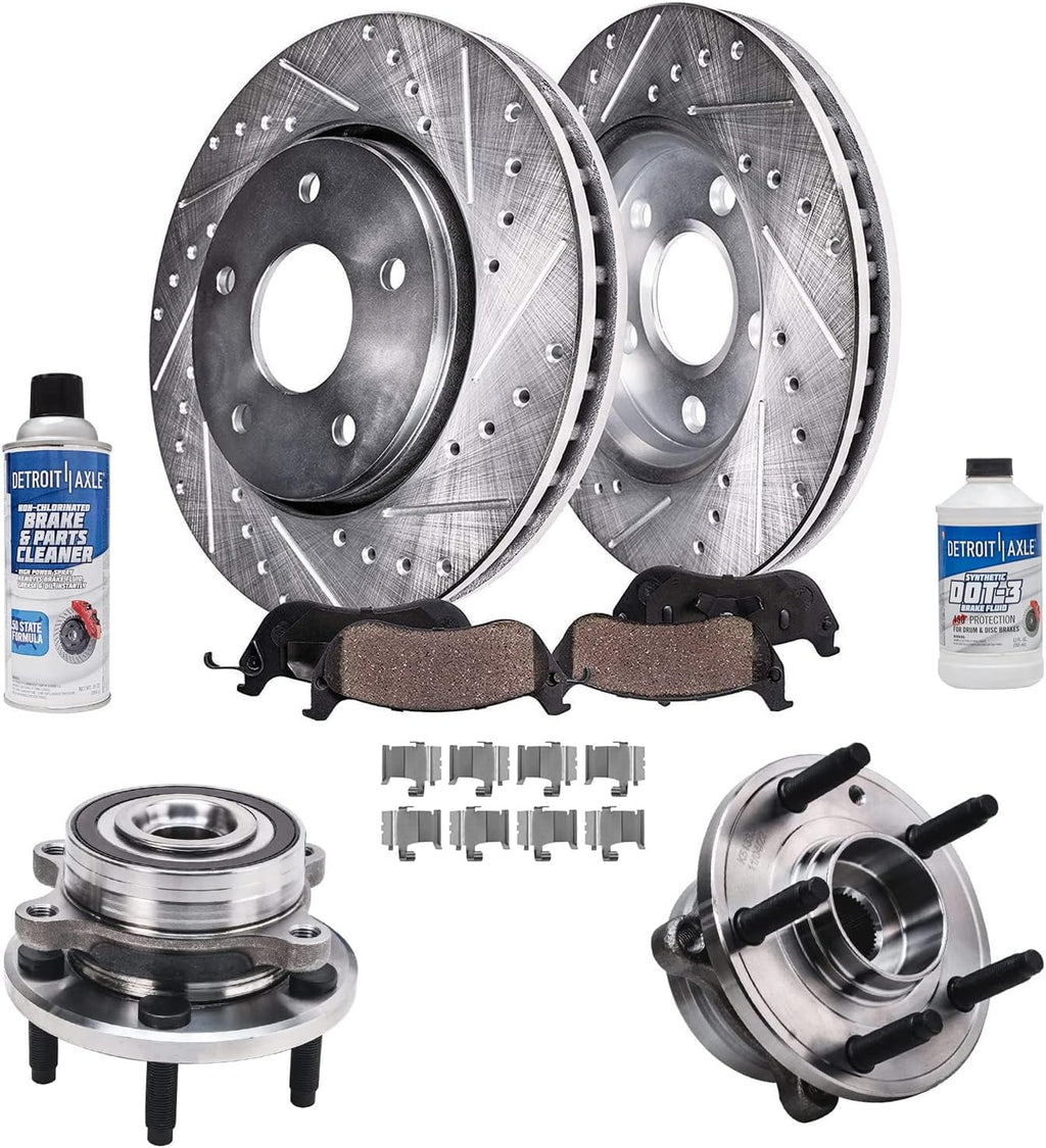 Detroit Axle - Front Brake Kit Wheel Bearing Hubs for Ford Taurus, Police Interceptor Sedan, Special Service Police Sedan, Drilled and Slotted Disc Brake Rotors Ceramic Brakes Pads : 13.86' inch Rotor