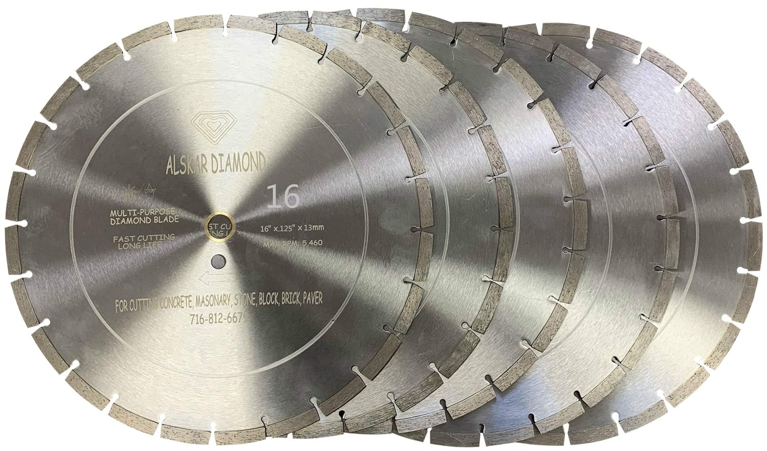 (5 Pack) VTXMax VSS 16 inch Dry or Wet Cutting General Purpose Power Saw Segmented Diamond Blades for Concrete Stone Brick Masonry (16' (5 pcs))