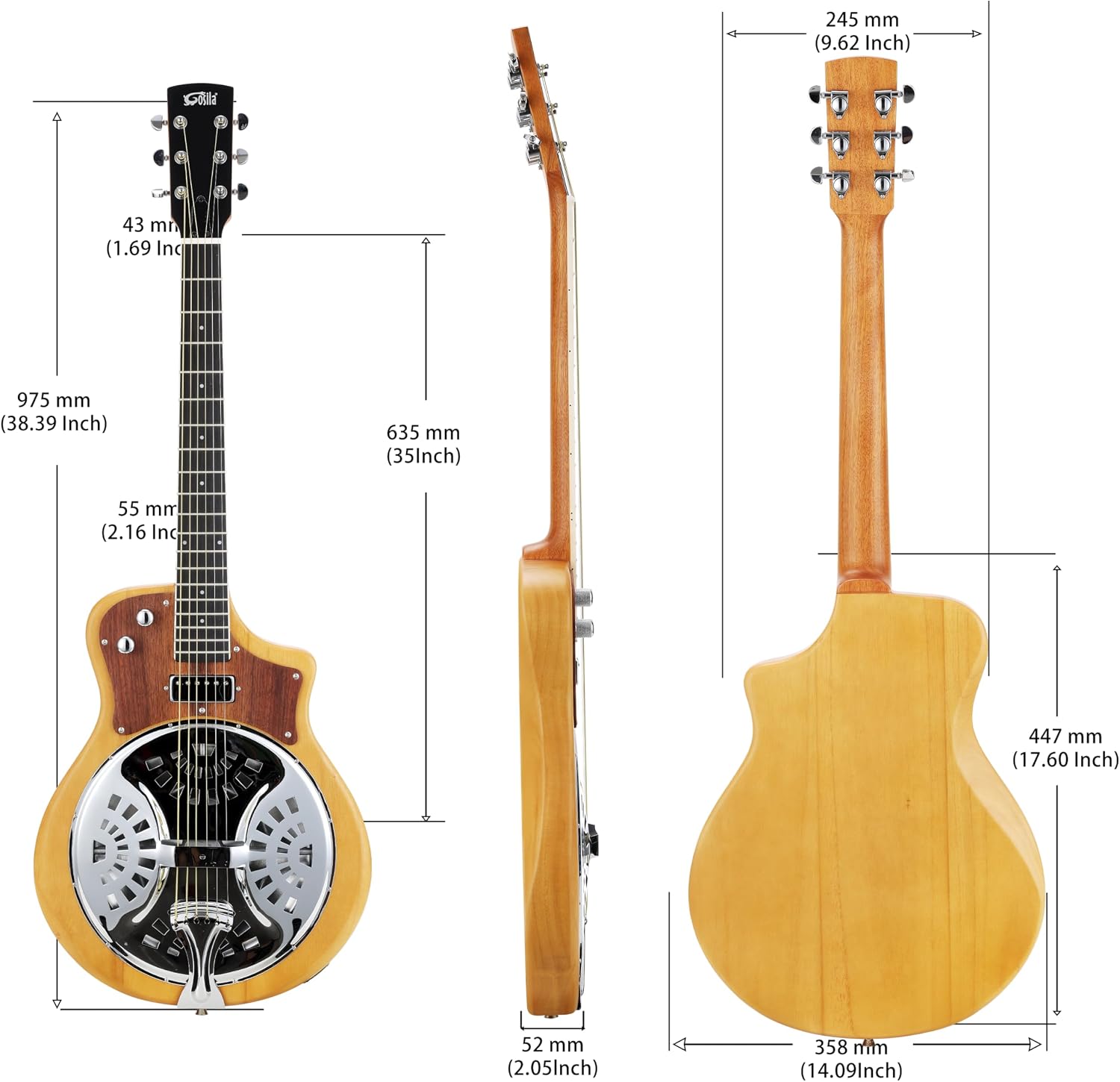 6-String Electric Resonator Guitar Solid Paulownia Top & Body, Okoume Neck, Purple Heart Fingerboard, HH Ceramic Pickups, 635mm Scale, Matte Finish, Phosphor Bronze Strings