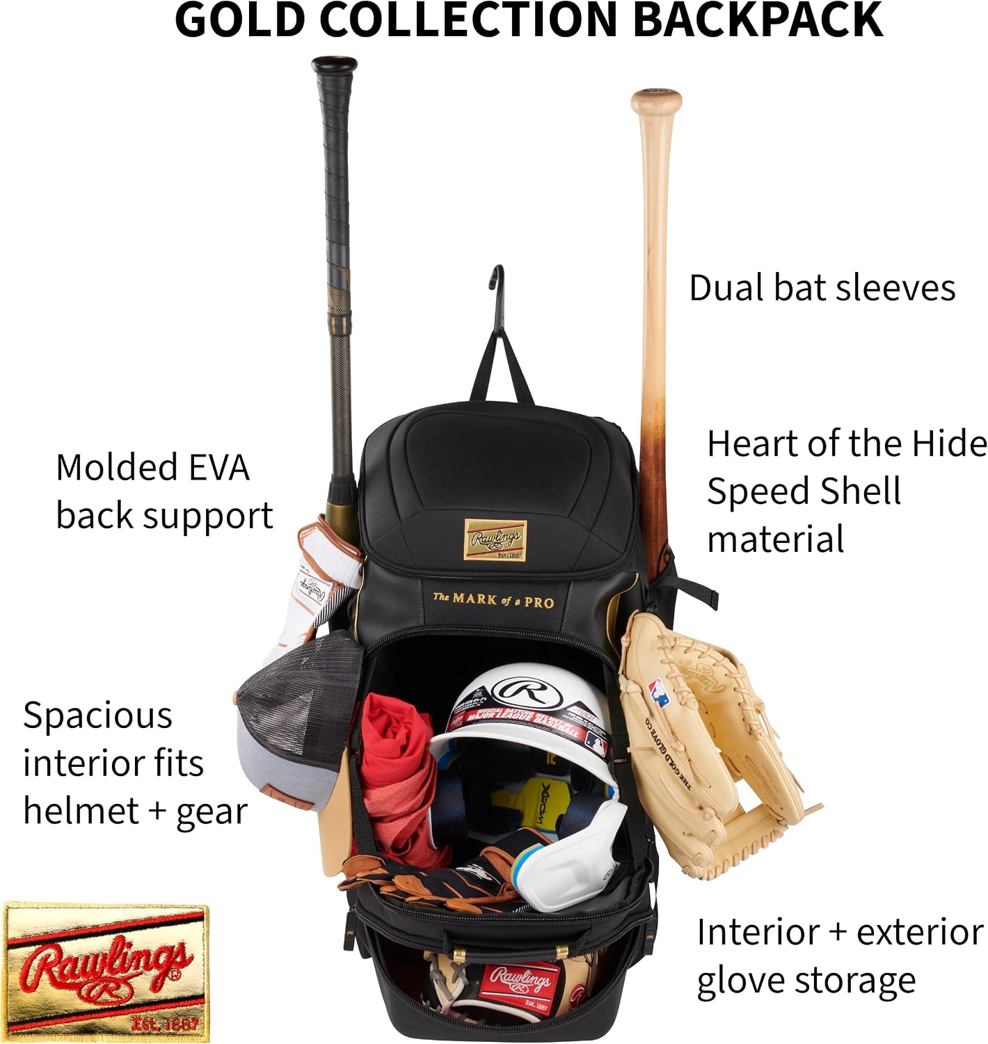 Rawlings | Gold Collection Backpack Equipment Bag | Baseball/Softball | Multiple Colors