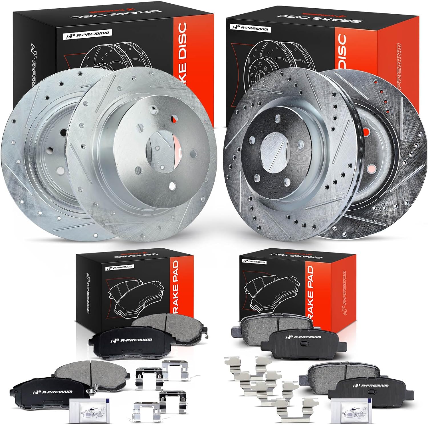 A-Premium Front & Rear Drilled and Slotted Disc Brake Rotors + Ceramic Pads Kit Compatible with Select Nissan Models - Altima 2007 2008 2009 2010 2011 2012 2013, 3.5L, 12-PC Set
