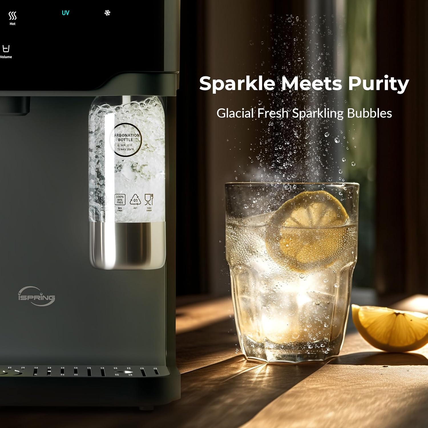 iSpring Sparkling Water Maker with UV, Hot & Cold Countertop Reverse Osmosis Water Filter, PFAS & TDS Removal, Real-Time TDS Monitor, Fits Standard Screw-in CO₂ Cylinders, Model# RCD100SPKHC