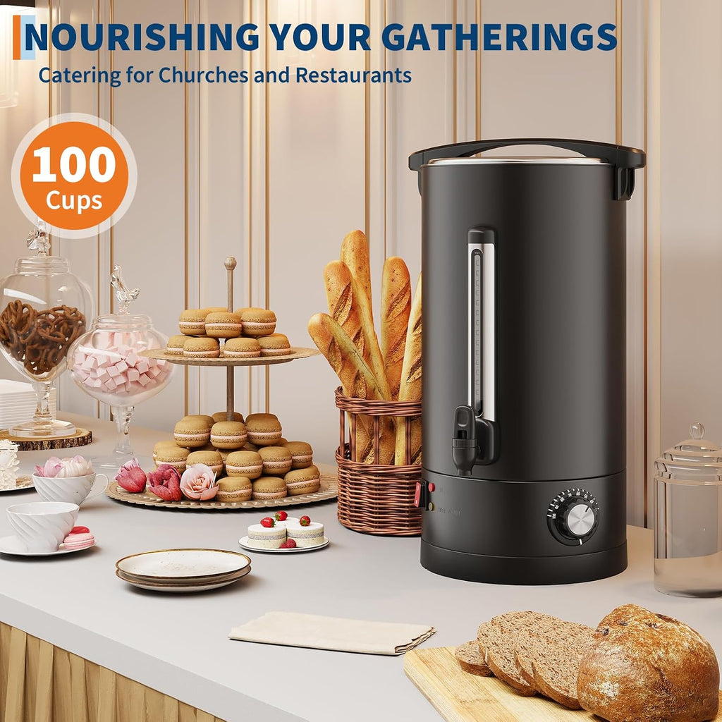 100 Cups Coffee Maker - 14 L/3.8 Gallon Double Wall Commercial Coffee Urn, Stainless Steel Coffee Dispenser Electric Hot Water Urn, Large Capacity Hot Coffee Dispenser for Meeting Wedding Catering