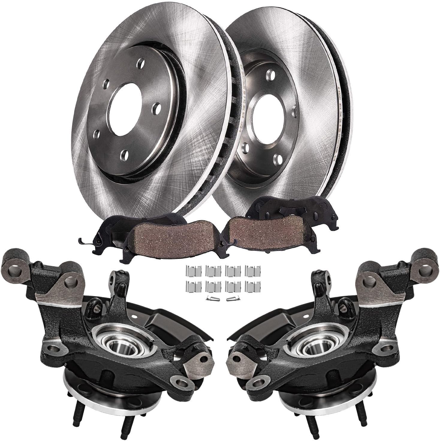 Detroit Axle - Front Steering Knuckles w/Wheel Hub Bearings Assembly + Disc Brake Rotors Ceramic Pads Replacement for 2011-2014 Ford Edge - 6pc Set