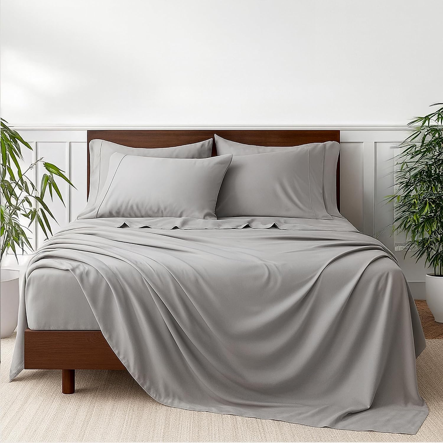 BedVoyage - Viscose from Bamboo Split King Size Sheets Set - Luxury 5pc King Sheet Set - Cooling Bed Sheets 18' Deep Pocket - Ultra Soft Sheet and Pillowcase Sets - Stone