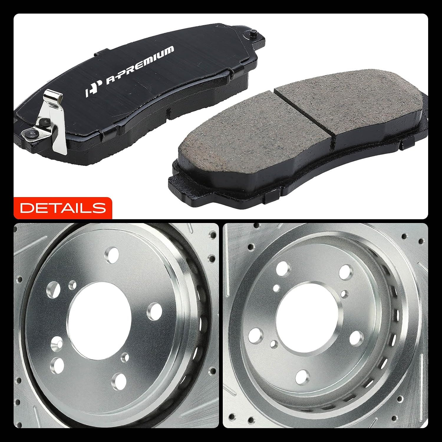 A-Premium 12.60 inch (320 mm) Front Drilled and Slotted Disc Brake Rotors + Ceramic Pads Kit Compatible with Select Honda Models - Odyssey 2015-2017, Passport 2019-2021, 6-PC Set