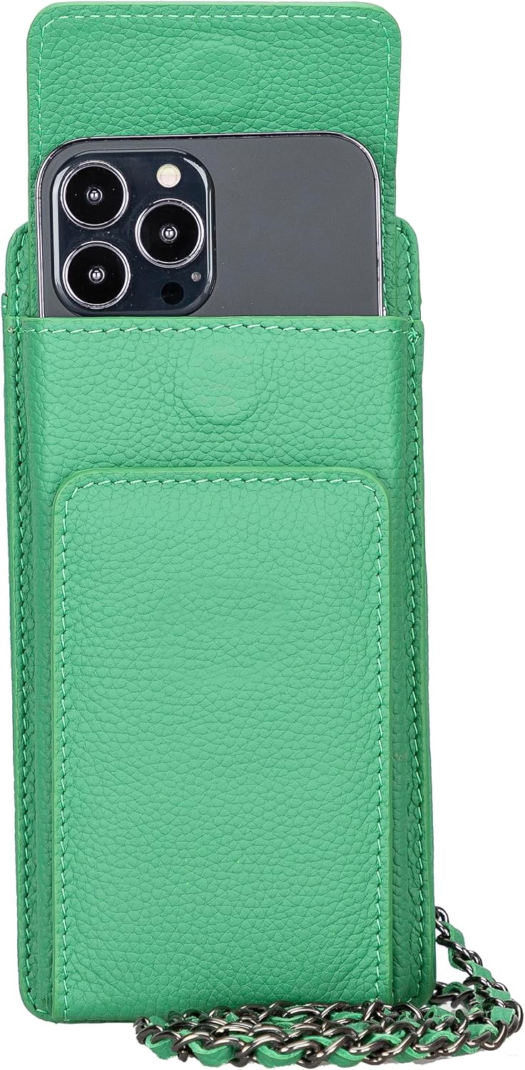 Crossbody Women Wallet fits iPhone 16 Pro MAX / 17 Pro MAX and All Mobile Devices up to 6.9' - Zippered Women Purse, Shoulder Bag with Card Holder, Pocket & Chain Strap, Trendy (Pistachio)