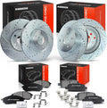 A-Premium Front & Rear Drilled and Slotted Disc Brake Rotors + Ceramic Pads Kit Compatible with Select Nissan and Infiniti Models - 370Z, 350Z, G37, G35, EX35, EX37, G25, M35, M45, Q40, 12-PC Set