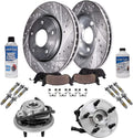 Detroit Axle - Front Brake Kit for 2002-2005 Ford Explorer Mercury Mountaineer Wheel Bearing Hubs Drilled & Slotted Brake Rotors and Ceramic Brakes Pads 2003 2004 Replacement