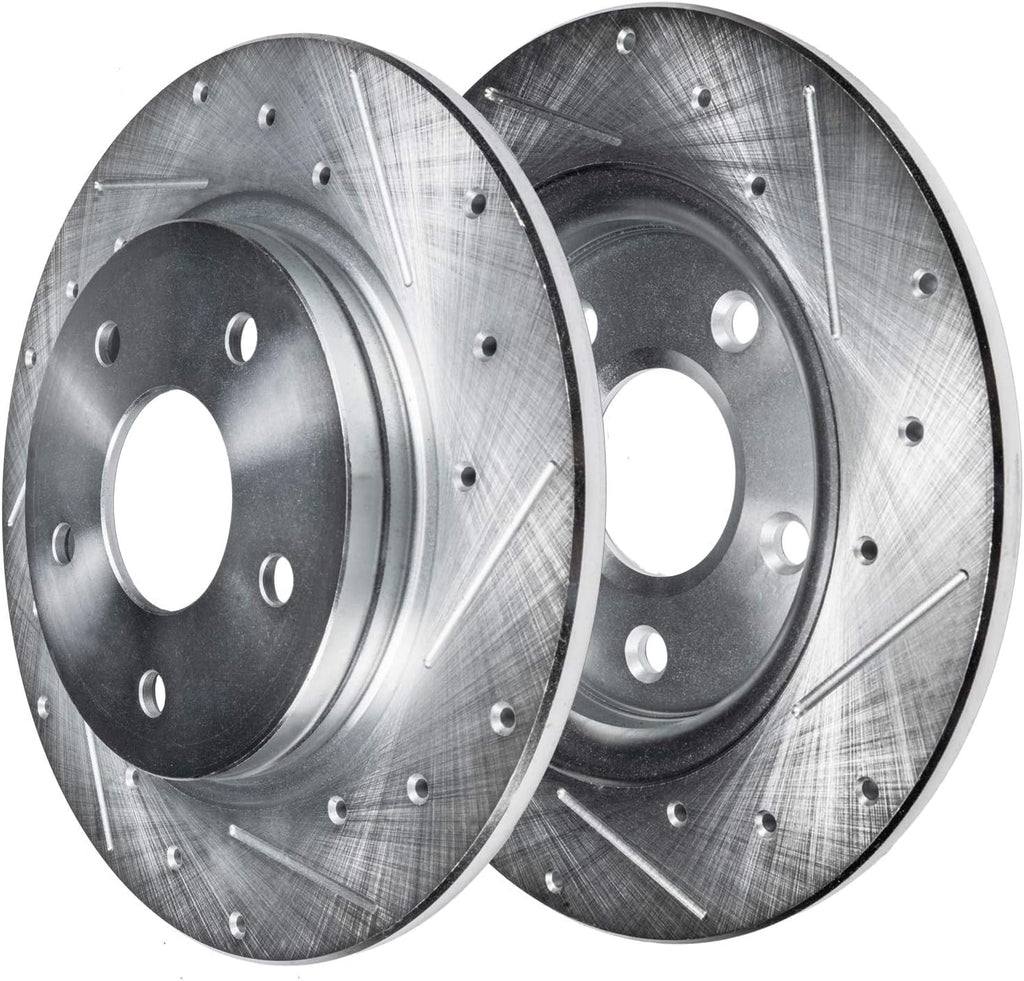 Detroit Axle - Rear Drilled Brake Rotors Calipers Bracket Pads Replacement for Dodge Caliber Mitsubishi Lancer Outlander Sport RVR - 8pc Set