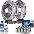 Detroit Axle - Front Brake Kit for 2002-2005 Ford Explorer Mercury Mountaineer Drilled & Slotted Brake Rotors Ceramic Brakes Pads 20pc Wheel Lug Nuts 2003 2004 Replacement