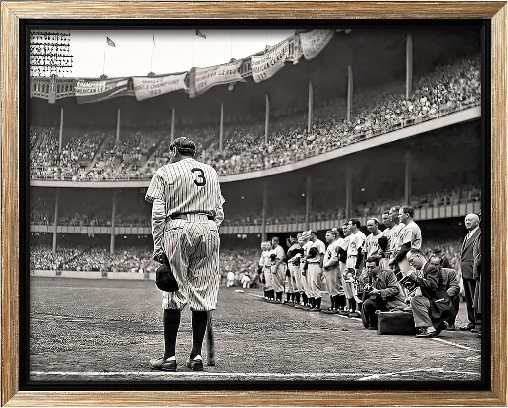 Poster Master The Babe Bows Out Canvas - Retro Babe Ruth Retires Print - Sports Art - Gift for Him, Men, Athlete - Baseball Art - Decor for Man Cave, Gym, Living Room - 24x32 Silver Framed Canvas