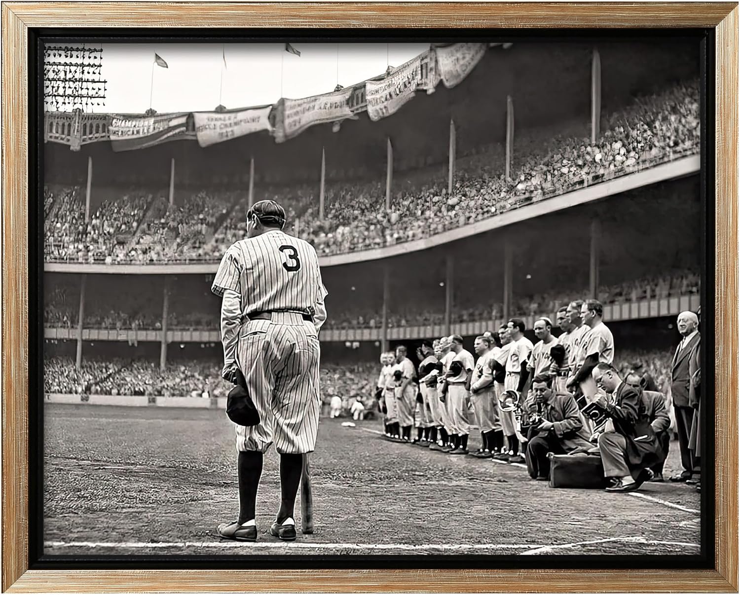 Poster Master The Babe Bows Out Canvas - Retro Babe Ruth Retires Print - Sports Art - Gift for Him, Men, Athlete - Baseball Art - Decor for Man Cave, Gym, Living Room - 24x32 Silver Framed Canvas