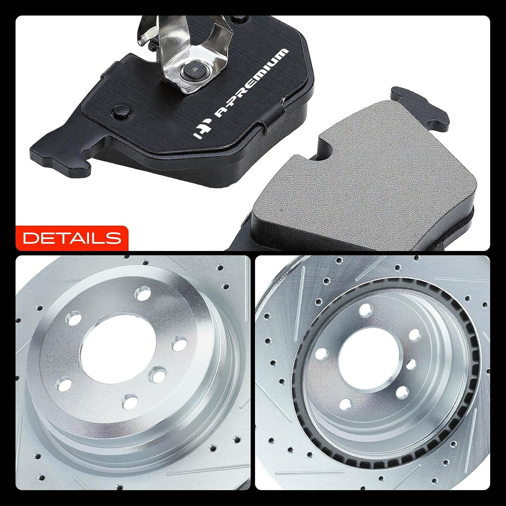 A-Premium Front and Rear Disc Brake Rotors + Ceramic Pads Kit Compatible with Select BMW and Lincoln Models - 335d 2009-2011, 335i 2007-2013, 335i xDrive 2009-2013, 335is 2011-2013, 335xi 2007-2008