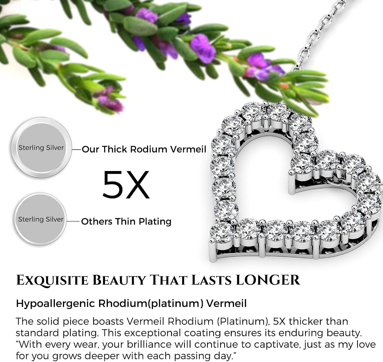 Heart Pendant Necklace for Her Moissanite Lab-Created Gem Jewelry for Women I Love You S925 Sterling Silver Gifts to Wife Girlfriend Mom Daughter Anniversary Birthday Christmas Valentines Day