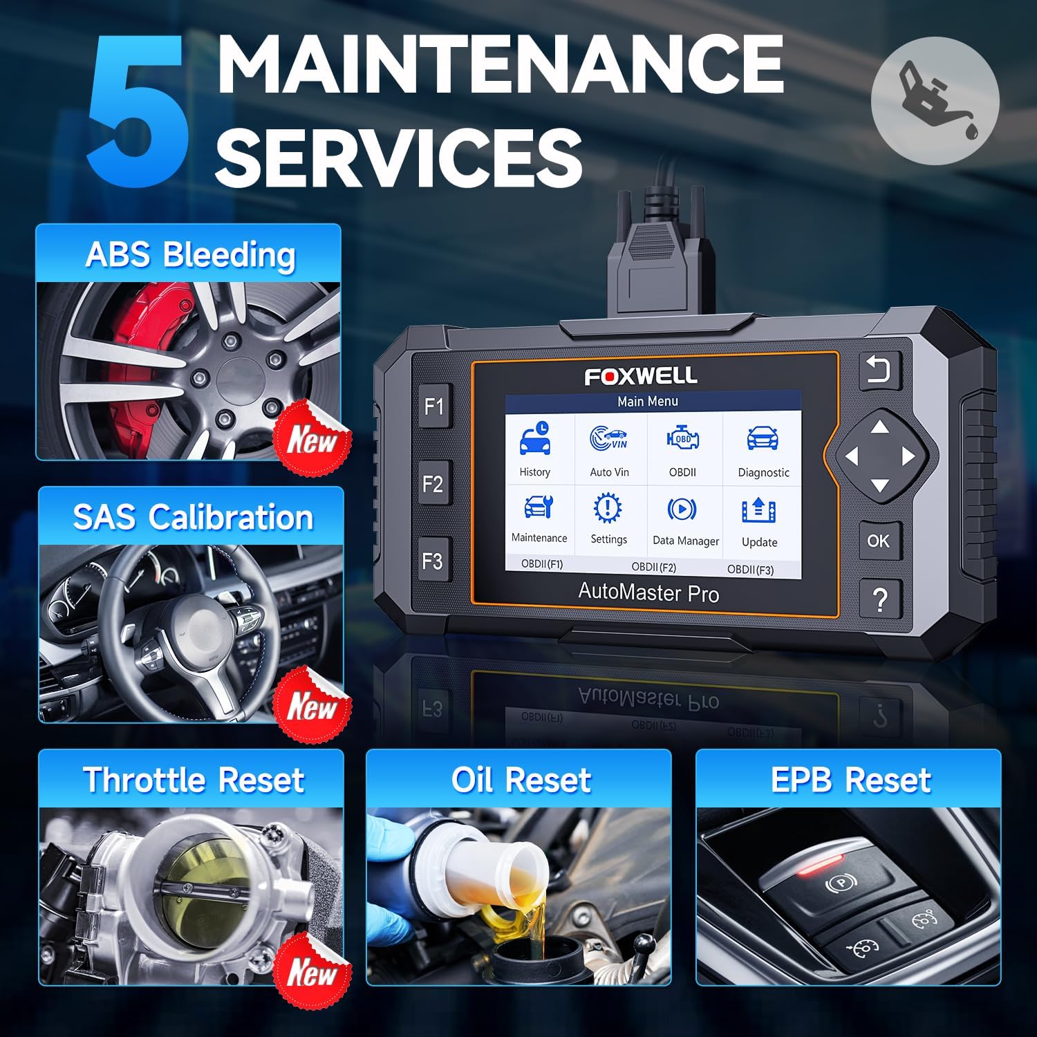 Upgrade of NT604, 2026 FOXWELL NT614 Elite OBD2 Scanner with 5 Resets (ABS Bleeding, EPB, Oil, SAS, Throttle), 4 Systems Code Reader, WiFi Update, AutoVIN, Live Data Car Scanner for DIY Mechanics
