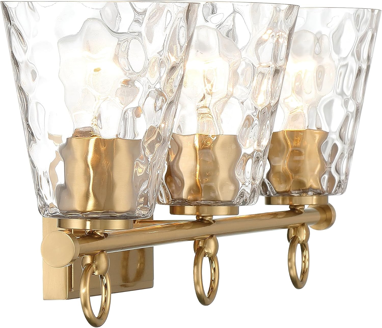 Imogen - Metal and Hammered Water Glass 3-Light Vanity Light, Brushed Gold