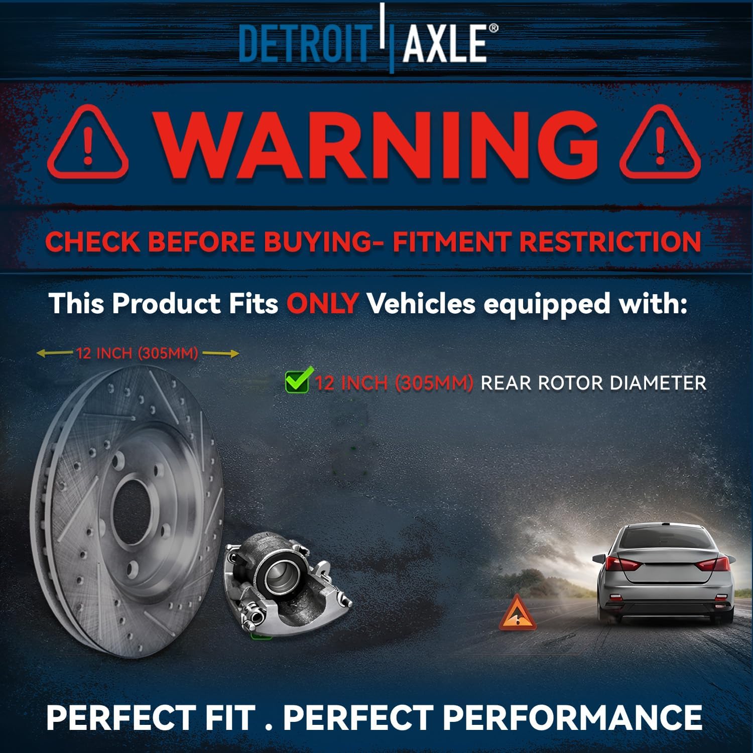Detroit Axle - Rear Brake Kit for Chrysler Town & Country Dodge Grand Caravan Routan Drilled Disc Brake Rotors Ceramic Brakes Pads Wheel Bearing Hubs Wheel Lug Nuts Replacement : 12' inch Rotor