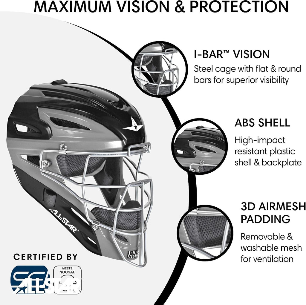 All-Star S7 Axis Ages 9 to 16 - Baseball Catching Equipment Kit (Includes Helmet, Chest Protector, Leg Guards), Meets NOCSAE