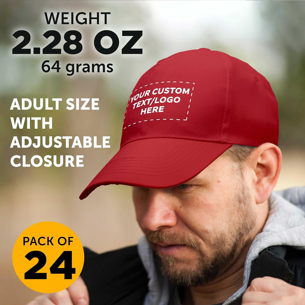 DISCOUNT PROMOS Custom Embroidered Polyester Baseball Caps Set of 6/12/24, Personalized Bulk Pack