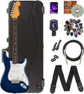 Fender Cory Wong Stratocaster - Sapphire Blue Transparent Bundle with Deluxe Case, Cable, Capo, Tuner, Strap, Strap Blocks, Picks, and Austin Bazaar Instructional DVD