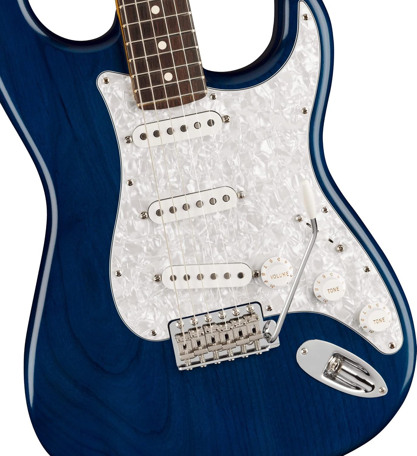 Fender Cory Wong Stratocaster - Sapphire Blue Transparent Bundle with Deluxe Case, Cable, Capo, Tuner, Strap, Strap Blocks, Picks, and Austin Bazaar Instructional DVD