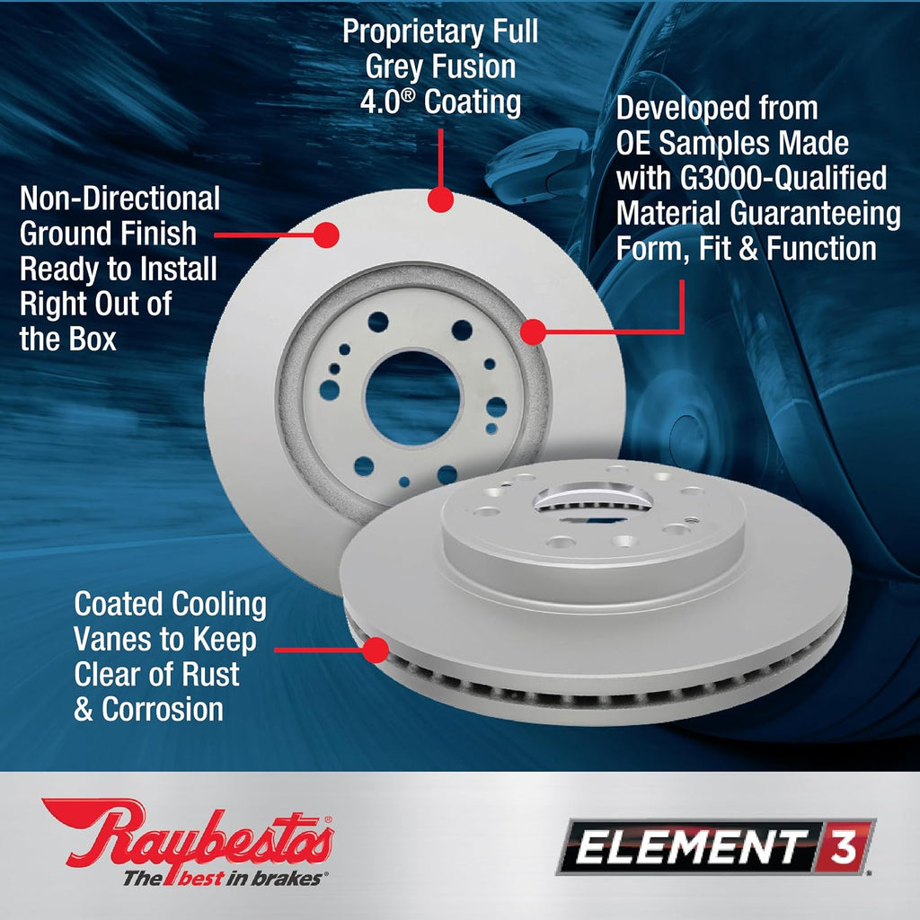 Raybestos Element3 Automotive Replacement Front Coated Disc Brake Rotor for Selected Lexus (RX350, NX300, NX200t), Toyota (Highlander, Sienna) Model Years (980636FZN)