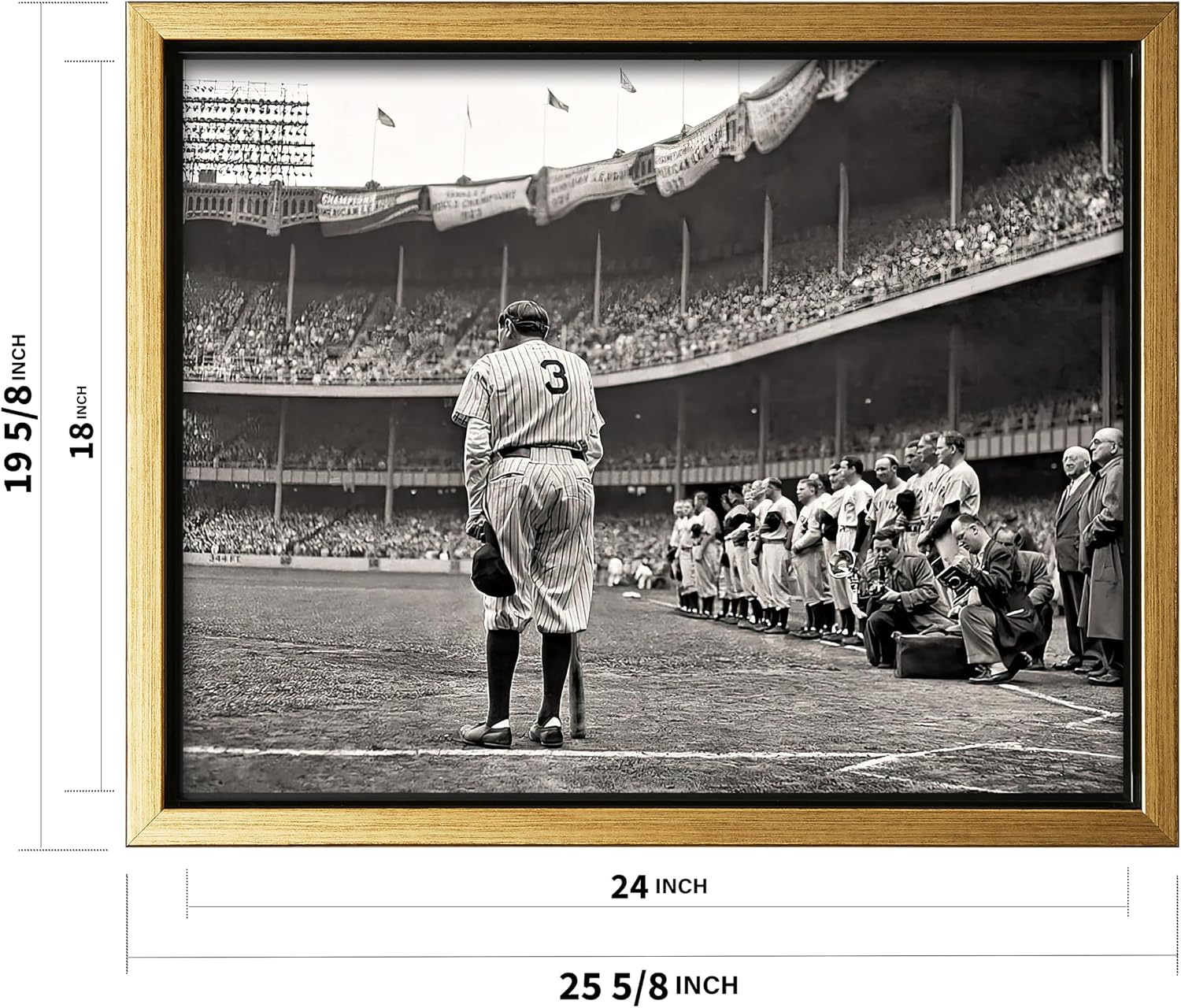 Poster Master The Babe Bows Out Canvas - Retro Babe Ruth Retires Print - Sports Art - Gift for Him, Men, Athlete - Baseball Art - Decor for Man Cave, Gym, Living Room - 18x24 Gold Framed Canvas