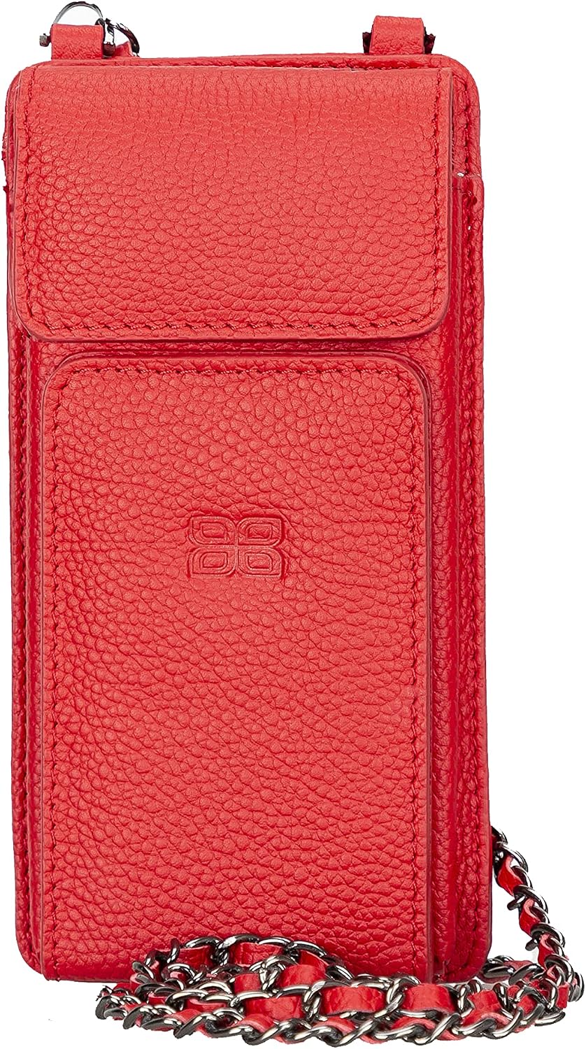 Crossbody Women Wallet fits iPhone 16 Pro MAX / 17 Pro MAX and All Mobile Devices up to 6.9' - Zippered Women Purse, Shoulder Bag with Card Holder, Pocket & Chain Strap, Trendy (Strawberry)