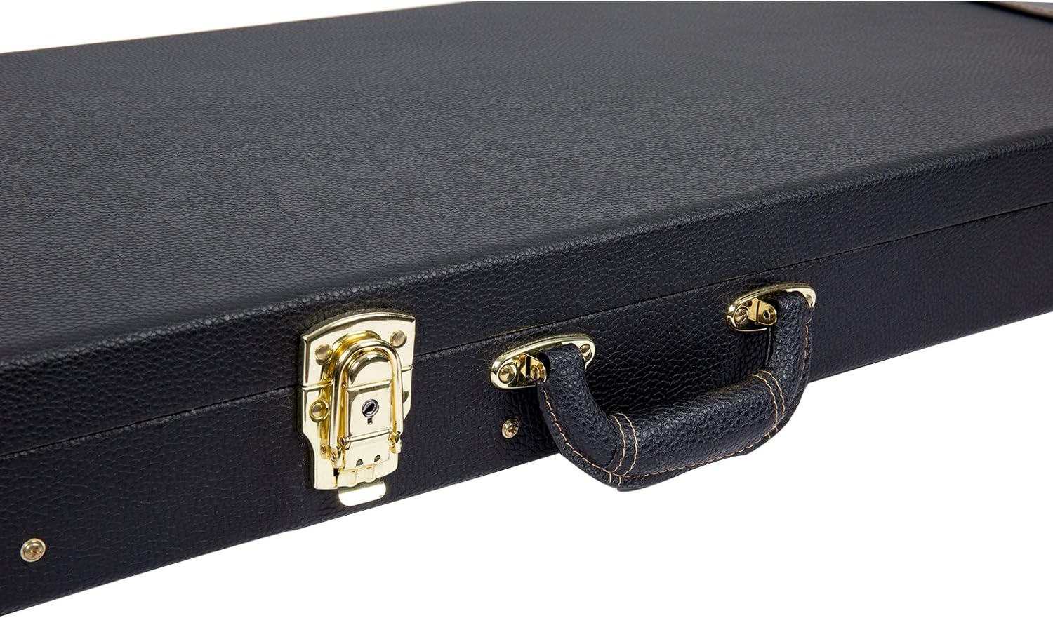 Crossrock Electric Guitar Case fits Fender Telecaster and Stratocaster- Sponge Lining, Metal Feet, Storage Space-Black (CRW600EBK)